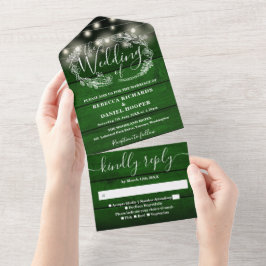Rustikales Grün-Holz-Blumenzwiebeln Hochzeit All In One Einladung