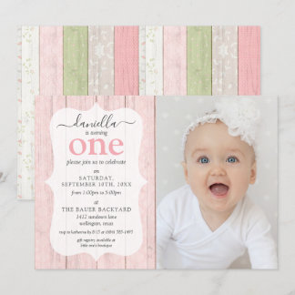 Rustikales, grün rosa Blumenwald Geburtstagsgebirg Einladung