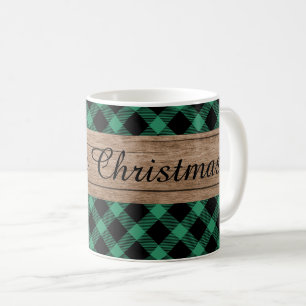 Rustikales, grün schwarzes Büffel Kariertes Weih Kaffeetasse