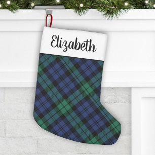 Rustikales Grün- und Blaukaromuster mit Monogramm Kleiner Weihnachtsstrumpf
