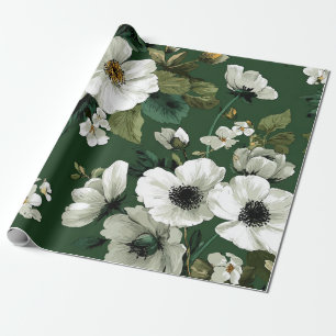 Rustikales Grün-Weiß-Botanisches-Kühn-Antikes-Blum Geschenkpapier