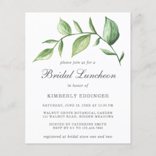 Rustikales Grünes Budget Bridal Luncheon Einladung