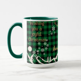 Rustikales grünes Büffel Kariert Rentier Weihnacht Tasse