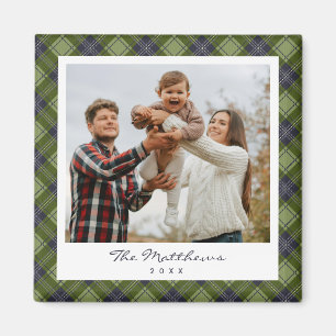 Rustikales grünes Karo-Familienfoto Weihnachten Magnet