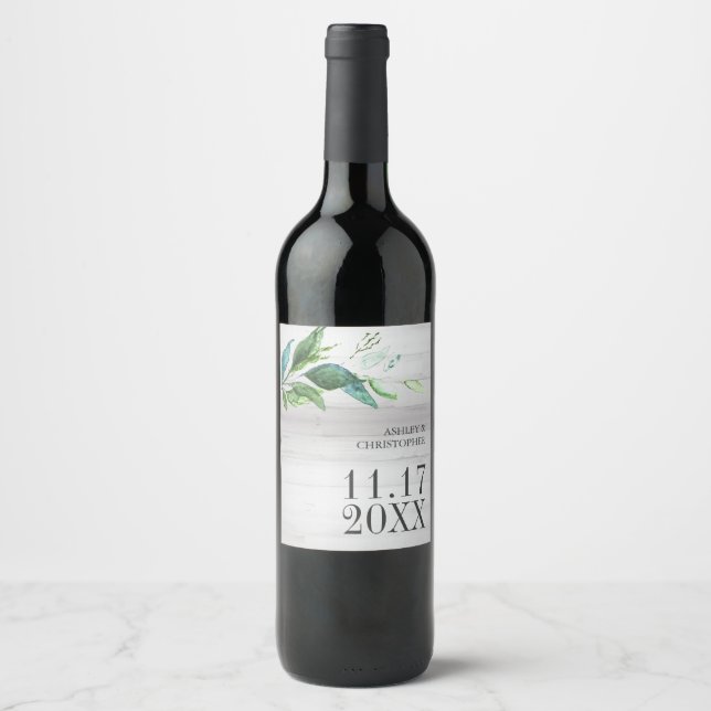 Rustikales grünes Leaf Hochzeitwein Weinkennzeiche Weinetikett (Vorderseite)