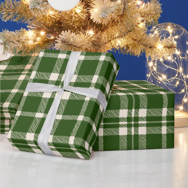 Rustikales, grünes und weißes Bauernhaus kariertes Geschenkpapier (Feiertage)