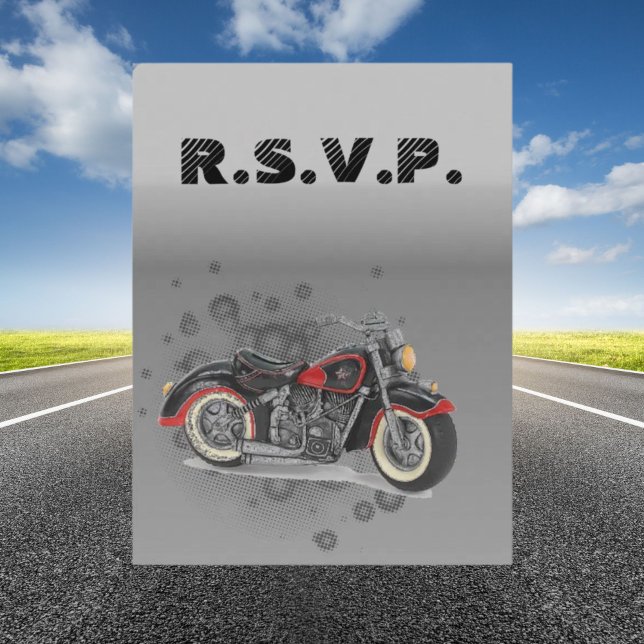 Rustikales Grunge Motorybiker Wedding rsvp Einladungspostkarte (Rustic grunge Motorcyle Biker Wedding rsvp Invitation Postcard)