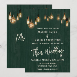 Rustikales Grünholz Edison Lights Typografy Weddin Einladung