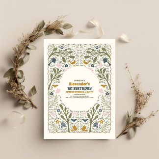 Rustikales Grünwald Fern 1. Geburtstag Einladung