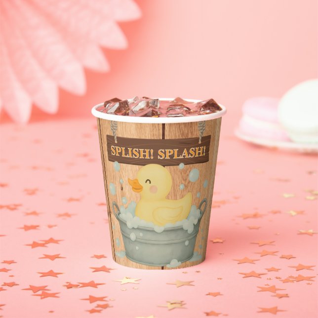 Rustikales Gummi Ducky Bubbles Baby Dusche Pappbecher (Insitu)