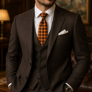 Rustikales Halloween-Orange-Braun-Tartan-Karo-Must Krawatte