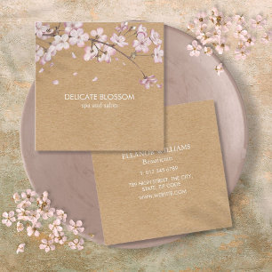 Rustikales Handwerk Delikatessen Blossom Rosa Plat Quadratische Visitenkarte