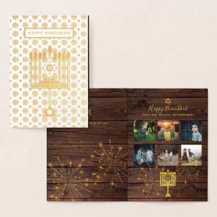 Rustikales Hanukkah Foto Collage Real Gold Fossil Folienkarte