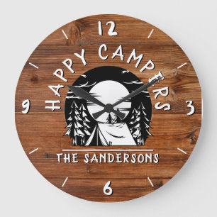 Rustikales Happy Campers Zelt Familienname Holzdes Große Wanduhr