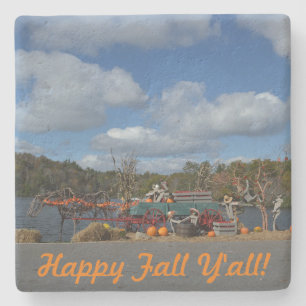Rustikales Happy Fall Y'all Zitat Herbstfest Steinuntersetzer