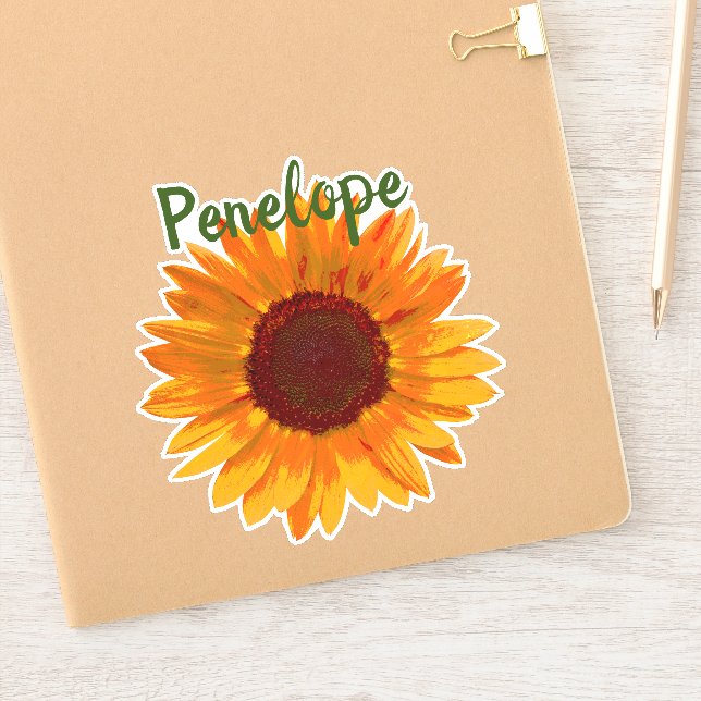 Rustikales Happy Sonnenblume mit Namen Aufkleber (Notizbuch)