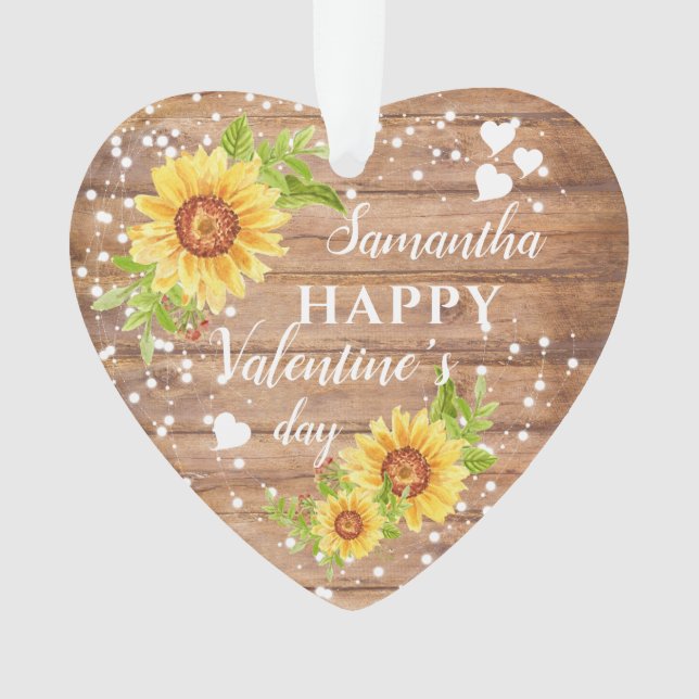 Rustikales Happy Valentine Blütenblume Ornament (Vorderseite)