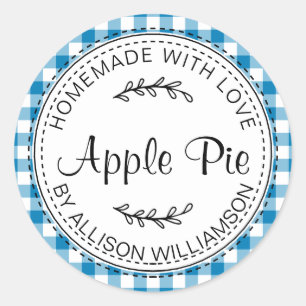 Rustikales, hausgemachtes Apple Pie Blue Karo Must Runder Aufkleber