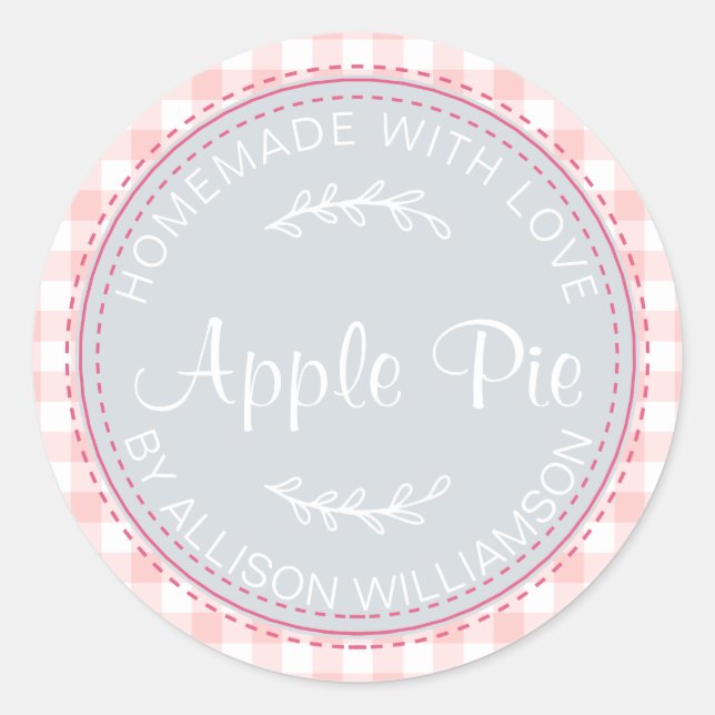 Rustikales, hausgemachtes Apple Pie Blue Pink Karo Runder Aufkleber (Vorderseite)