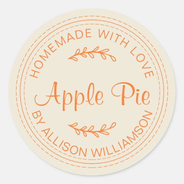 Rustikales, hausgemachtes Apple Pie Mellow Orange  Runder Aufkleber (Vorderseite)