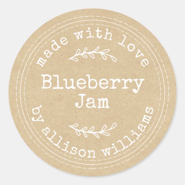 Rustikales hausgemachtes Blueberry Jam Kraft Papie Runder Aufkleber (Vorderseite)
