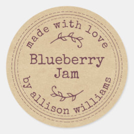 Rustikales hausgemachtes Blueberry Jam Kraft Papie Runder Aufkleber