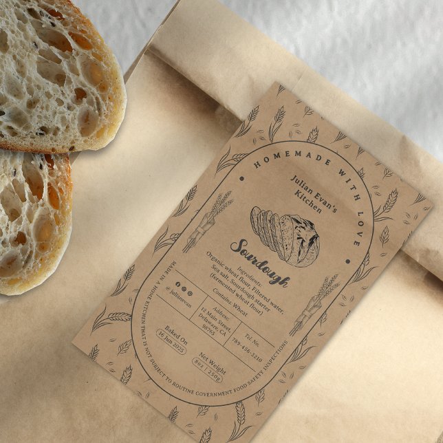 Rustikales, hausgemachtes Lebensmittelkennzeichen  Rechteckiger Aufkleber (Rustic Homemade Sourdough Cottage Food Law Label)