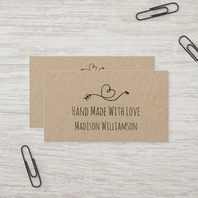 Rustikales Heart Kraft Papier Visitenkarte (Vorderseite/Rückseite Beispiel)