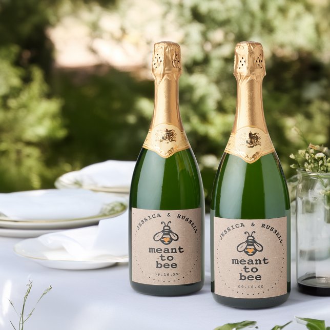 Rustikales Heiratsmittel (Rustic Meant To Bee Wedding Sparkling Wine Label)