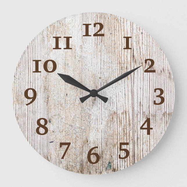 Rustikales, hellbraunes, gewittertes Holz Große Wanduhr (Vorderseite)