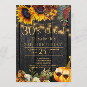 Rustikales Herbst 30 und fabelhaftes Party 30. Geb Einladung