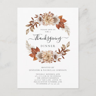 Rustikales Herbst-Blumen-Thanksgiving-Dinner Einladungspostkarte