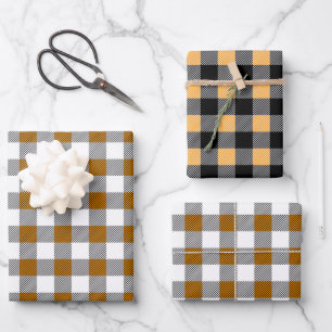 Rustikales Herbst-Büffel-Karo-Muster Geschenkpapier Set