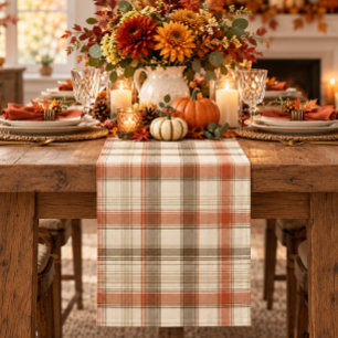 Rustikales Herbst-Classic-Karo Rust Creme Braun Kurzer Tischläufer