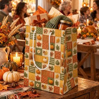 Rustikales Herbst-Patchwork-Kürbis-Thanksgiving Mittlere Geschenktüte