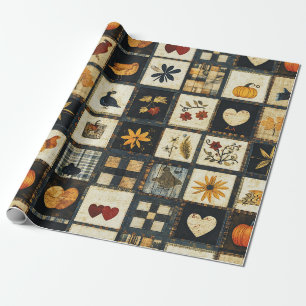 Rustikales Herbst-Quilmuster   Bauernhaus Patchwor Geschenkpapier