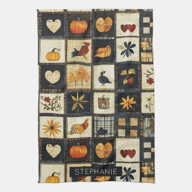 Rustikales Herbst-Quilmuster | Bauernhaus Patchwor Geschirrtuch (Vertikal)