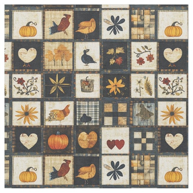 Rustikales Herbst-Quilmuster | Bauernhaus Patchwor Stoff (Nahaufnahme)
