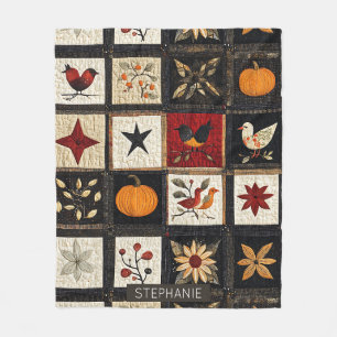Rustikales Herbst-Quilmuster Harvest Folk Motifs Fleecedecke
