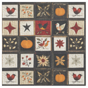 Rustikales Herbst-Quilmuster Harvest Folk Motifs Stoff