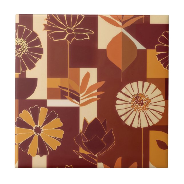 Rustikales Herbstblumen-Geometrisches Muster (6) Fliese (Vorderseite)