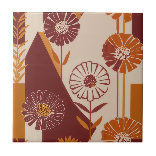 Rustikales Herbstblumen-Geometrisches Muster (8) Fliese (Vorderseite)