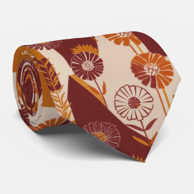 Rustikales Herbstblumen-Geometrisches Muster (8) Krawatte (Gerollt)
