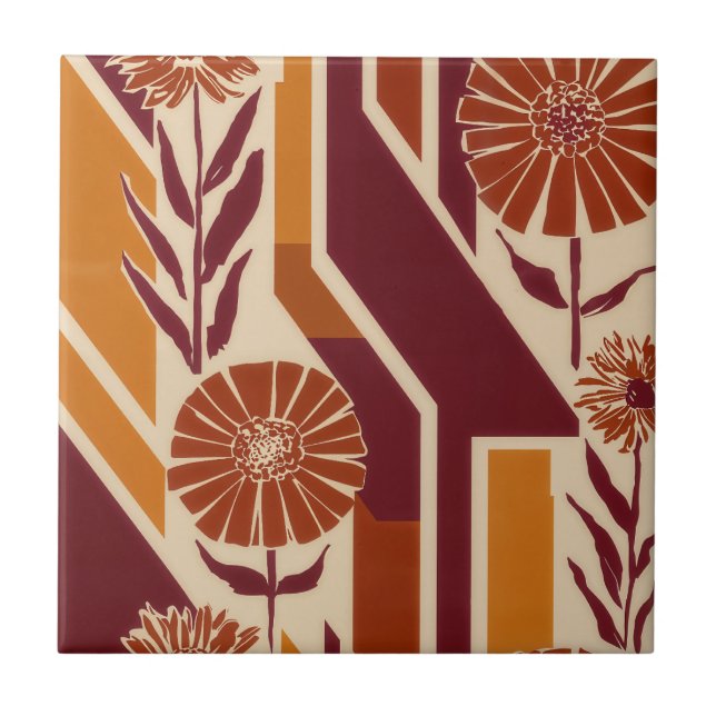 Rustikales Herbstblumenmuster mit geometrischem De Fliese (Vorderseite)