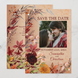 Rustikales Herbstblüten Burgund-Blush-Foto Save The Date