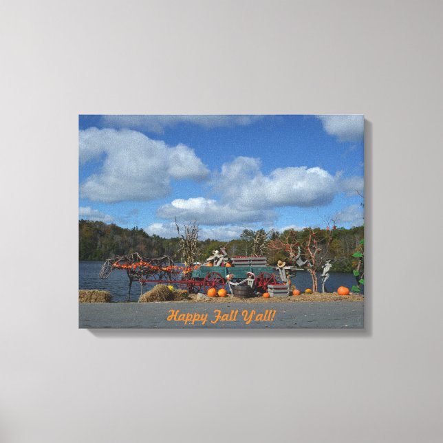 Rustikales Herbstdisplay | Glücklicher Fall Ya'll  Leinwanddruck (Vorderseite)