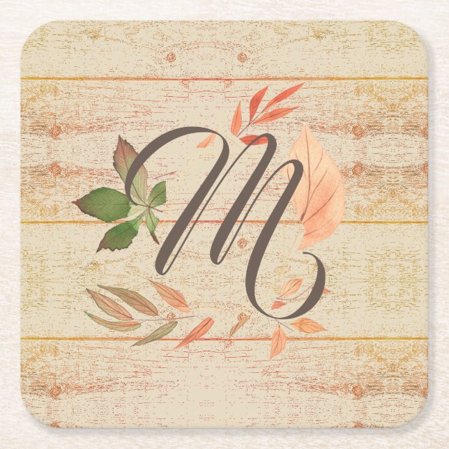 Rustikales Herbstlaub-Monogramm Rechteckiger Pappuntersetzer (Vorderseite)