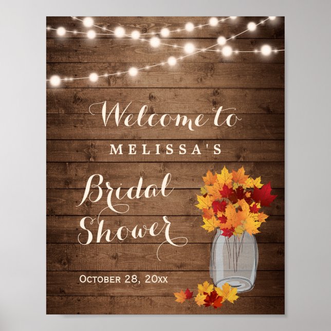Rustikales Herbstleaves String Lights Brautparty Poster (Vorne)