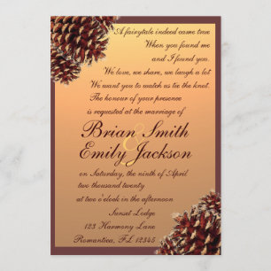 Rustikales Herbstthema pinecone Hochzeit Einladung