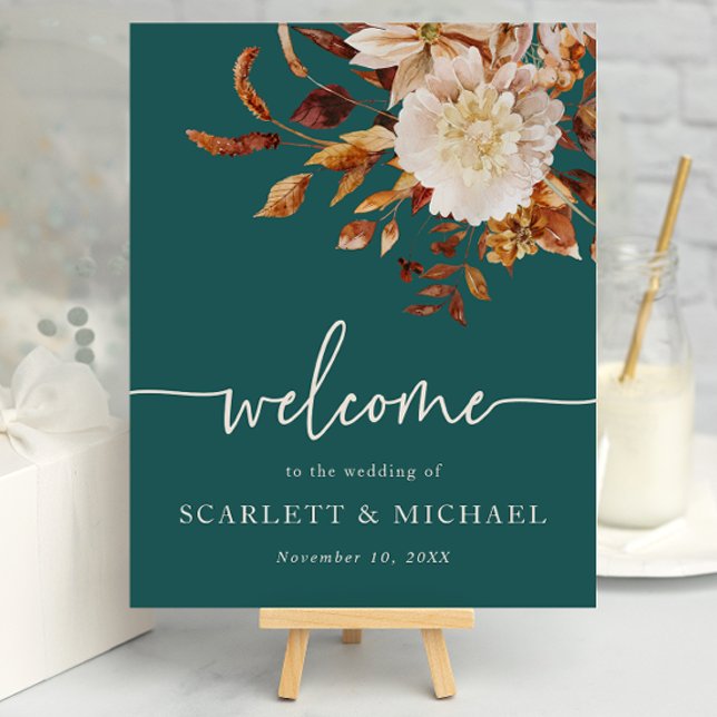 Rustikales Herbstwillkommen Poster (Rustic Fall Watercolor Floral Welcome Sign Poster by Painted Paperie
)